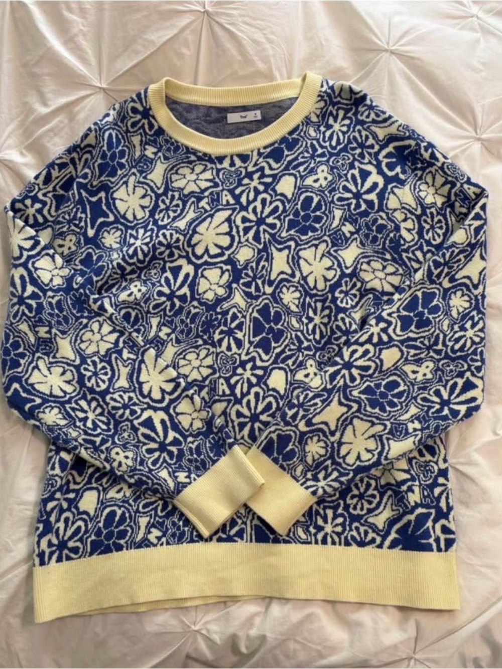 TNA Floral Crewneck Sweater - Blue & butter yellow